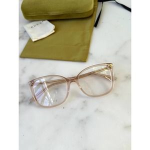 NEW Gucci GG0026O Nude Square Cat Eye Eyeglasses Frames